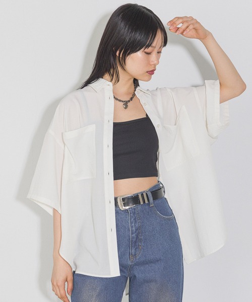 PAGEBOY(ページボーイ)の「ルーズ半袖シャツ(シャツ/ブラウス・レディース・オフホワイト/グレー/ブルー/ブラック・FREE)」の8枚目の写真