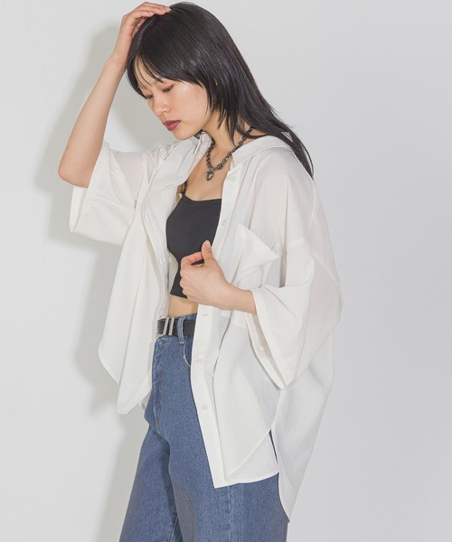 PAGEBOY(ページボーイ)の「ルーズ半袖シャツ(シャツ/ブラウス・レディース・オフホワイト/グレー/ブルー/ブラック・FREE)」の9枚目の写真