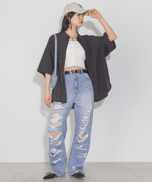 PAGEBOY(ページボーイ)の「ルーズ半袖シャツ(シャツ/ブラウス・レディース・オフホワイト/グレー/ブルー/ブラック・FREE)」の11枚目の写真