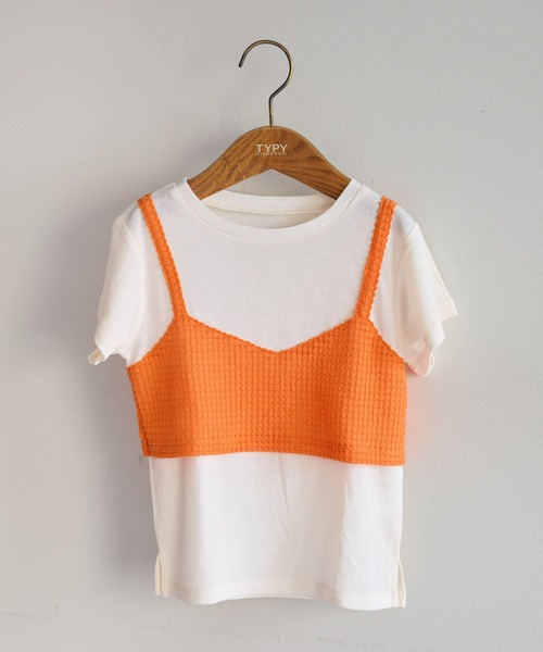 CIAOPANIC TYPY（チャオパニックティピー）の「■【KIDS】シアーワッフルビスチェTEE（Tシャツ/カットソー・キッズ・ピンク/ブラック/オレンジ・MEDIUM/SMALL/XX-LARGE/X-LARGE/LARGE）」の4枚目の写真