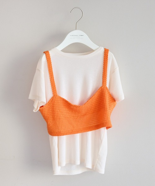 CIAOPANIC TYPY（チャオパニックティピー）の「■【KIDS】シアーワッフルビスチェTEE（Tシャツ/カットソー・キッズ・ピンク/ブラック/オレンジ・MEDIUM/SMALL/XX-LARGE/X-LARGE/LARGE）」の6枚目の写真