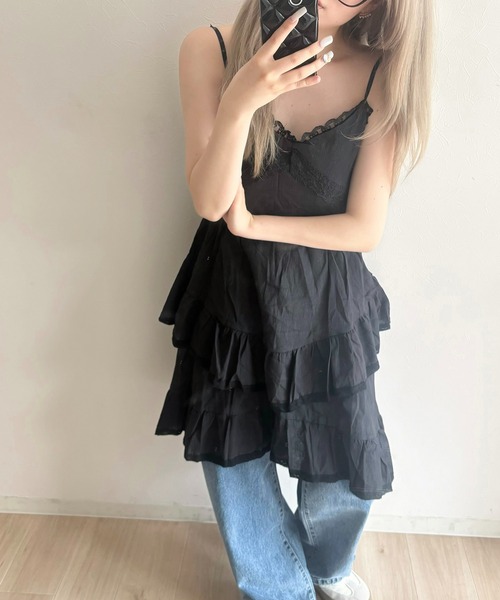 RiLi(リリ)の「レースフリルティアードミニワンピ【RL】(ワンピース・レディース・ブラック/ホワイト・FREE)」の3枚目の写真