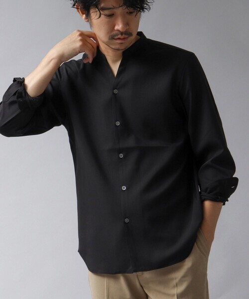 NOLLEY’S（ノーリーズ）の「【ACTIVE SECT】《限定展開 / 速乾 / ドライタッチ》スキッパーバンドカラーシャツ（シャツ/ブラウス・メンズ・ブラック/グレイッシュベージュ/ダークネイビー/ブルー・L/M/S）」の2枚目の写真