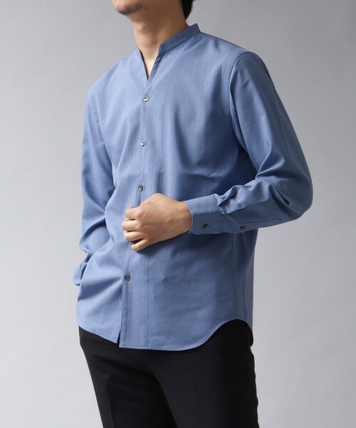 NOLLEY’S（ノーリーズ）の「【ACTIVE SECT】《限定展開 / 速乾 / ドライタッチ》スキッパーバンドカラーシャツ（シャツ/ブラウス・メンズ・ブラック/グレイッシュベージュ/ダークネイビー/ブルー・L/M/S）」の5枚目の写真