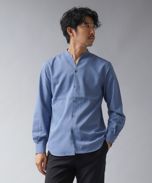 NOLLEY’S（ノーリーズ）の「【ACTIVE SECT】《限定展開 / 速乾 / ドライタッチ》スキッパーバンドカラーシャツ（シャツ/ブラウス・メンズ・ブラック/グレイッシュベージュ/ダークネイビー/ブルー・L/M/S）」の7枚目の写真