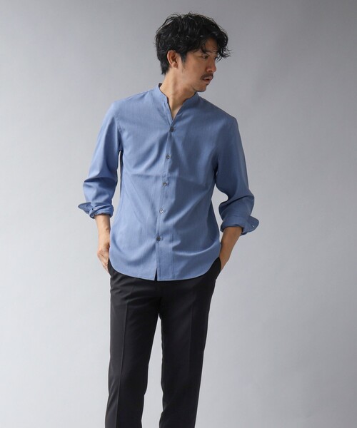 NOLLEY’S（ノーリーズ）の「【ACTIVE SECT】《限定展開 / 速乾 / ドライタッチ》スキッパーバンドカラーシャツ（シャツ/ブラウス・メンズ・ブラック/グレイッシュベージュ/ダークネイビー/ブルー・L/M/S）」の14枚目の写真