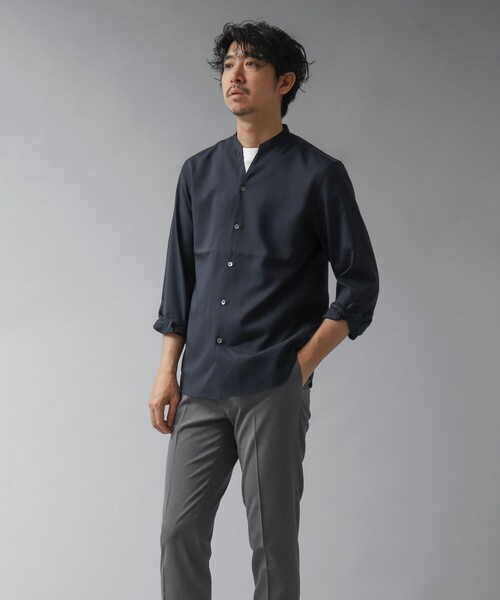 NOLLEY’S（ノーリーズ）の「【ACTIVE SECT】《限定展開 / 速乾 / ドライタッチ》スキッパーバンドカラーシャツ（シャツ/ブラウス・メンズ・ブラック/グレイッシュベージュ/ダークネイビー/ブルー・L/M/S）」の21枚目の写真