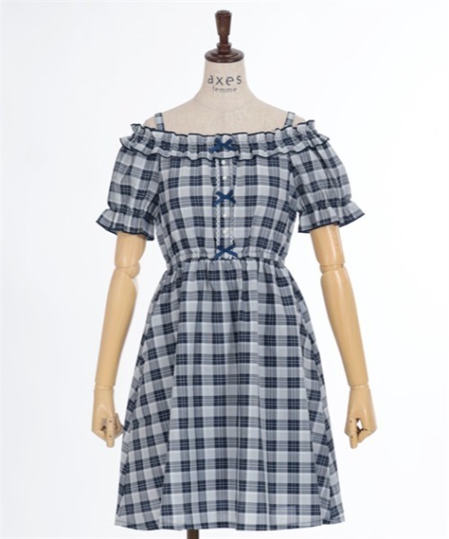 連リボン２ＷＡＹチェックワンピース（ワンピース）｜axes femme（アクシーズファム）