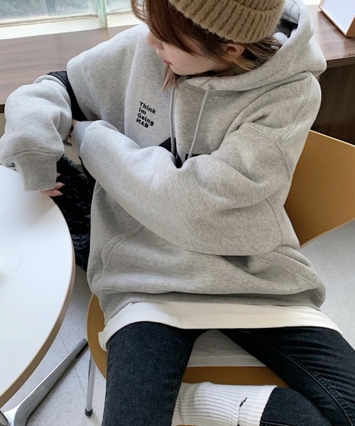 AsRiRe（アスリレイ）の「裏起毛ビッグシルエットパーカー（パーカー・レディース・グレー/ホワイト・M）」の14枚目の写真