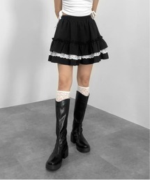 【jiasecond.】レースティアードミニスカート / ボトムス ミニ スカート ティアード レース フリル バレエコア ブラック ホワイト ZOZOTOWN限定