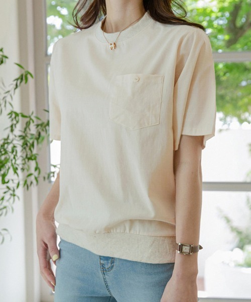Doux Belle(ドゥーベル)の「リブ裾コットン&麻混Tシャツ(Tシャツ/カットソー・レディース・ブルー/ベージュ/ホワイト・MEDIUM/X-LARGE/LARGE)」の1枚目の写真