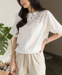 リブ裾コットン&麻混Tシャツ