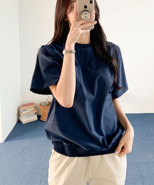 Doux Belle(ドゥーベル)の「リブ裾コットン&麻混Tシャツ(Tシャツ/カットソー・レディース・ブルー/ベージュ/ホワイト・MEDIUM/X-LARGE/LARGE)」の2枚目の写真