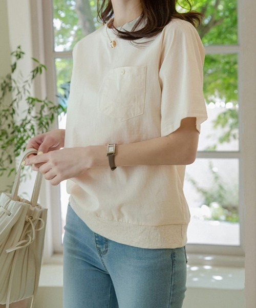 Doux Belle(ドゥーベル)の「リブ裾コットン&麻混Tシャツ(Tシャツ/カットソー・レディース・ブルー/ベージュ/ホワイト・MEDIUM/X-LARGE/LARGE)」の20枚目の写真
