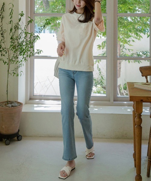 Doux Belle(ドゥーベル)の「リブ裾コットン&麻混Tシャツ(Tシャツ/カットソー・レディース・ブルー/ベージュ/ホワイト・MEDIUM/X-LARGE/LARGE)」の11枚目の写真