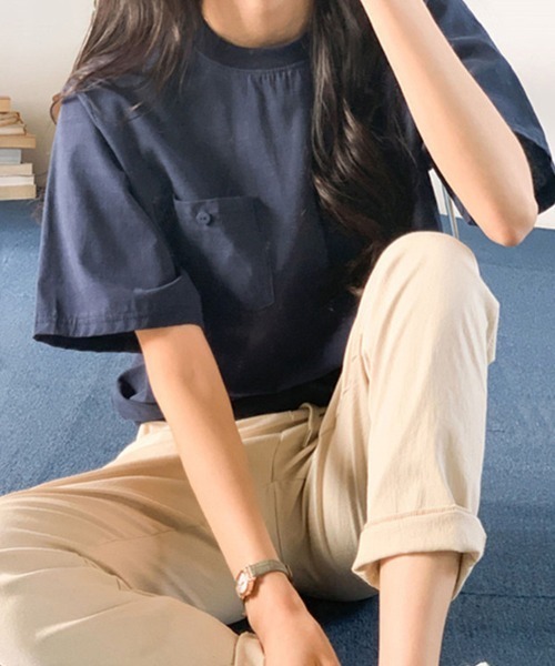 Doux Belle(ドゥーベル)の「リブ裾コットン&麻混Tシャツ(Tシャツ/カットソー・レディース・ブルー/ベージュ/ホワイト・MEDIUM/X-LARGE/LARGE)」の4枚目の写真