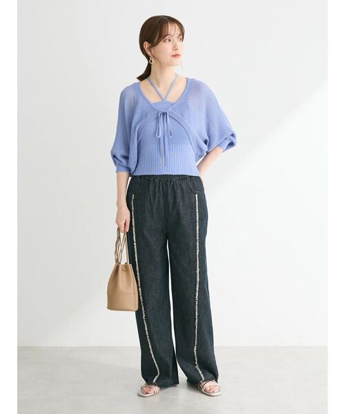 Green　Parks（グリーンパークス）の「・Double　Flags　デニムフリンジラインパンツ（デニムパンツ・レディース・ブラック/ライトインディゴブルー/ダークインディゴブルー・FREE）」の9枚目の写真