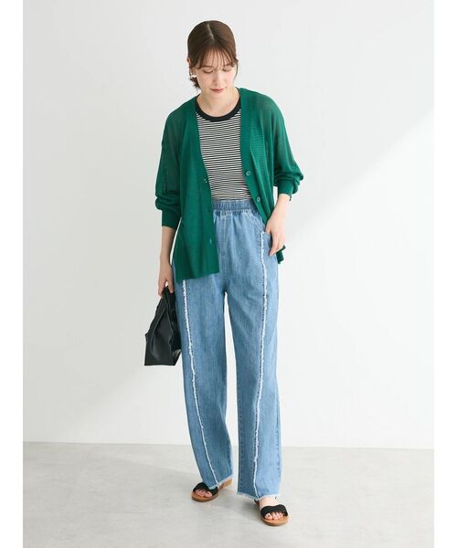 Green　Parks（グリーンパークス）の「・Double　Flags　デニムフリンジラインパンツ（デニムパンツ・レディース・ブラック/ライトインディゴブルー/ダークインディゴブルー・FREE）」の12枚目の写真