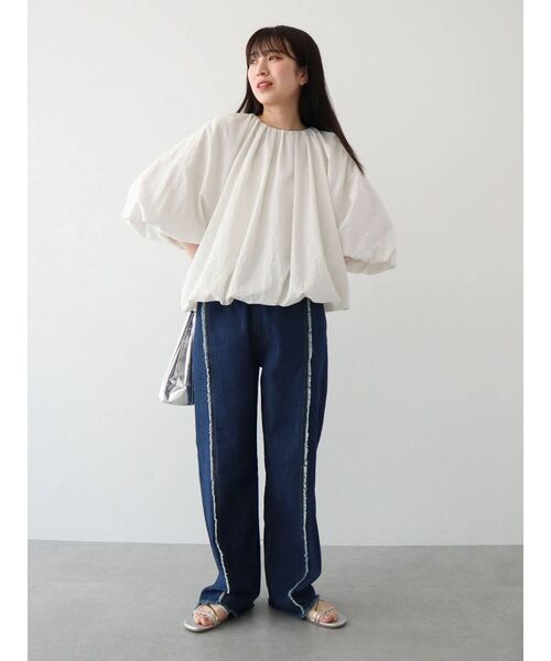 Green　Parks（グリーンパークス）の「・Double　Flags　デニムフリンジラインパンツ（デニムパンツ・レディース・ブラック/ライトインディゴブルー/ダークインディゴブルー・FREE）」の20枚目の写真