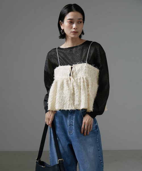 SALON adam et rope'(サロン アダム エ ロペ)の「【WEB限定】カットジャガード2WAYキャミソール/ビスチェ【セットアップ対応・洗える】(キャミソール・レディース・ブラック/ベージュ系その他・FREE)」の15枚目の写真