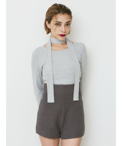 EVRIS（エヴリス）の「チョーカーリボン付リブトップス（Tシャツ/カットソー・レディース・グレー/ブルー/ブラック・FREE）」の7枚目の写真