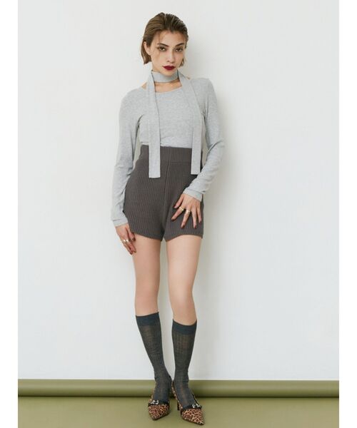 EVRIS（エヴリス）の「チョーカーリボン付リブトップス（Tシャツ/カットソー・レディース・グレー/ブルー/ブラック・FREE）」の8枚目の写真