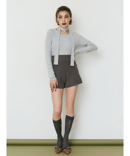 EVRIS（エヴリス）の「チョーカーリボン付リブトップス（Tシャツ/カットソー・レディース・グレー/ブルー/ブラック・FREE）」の9枚目の写真