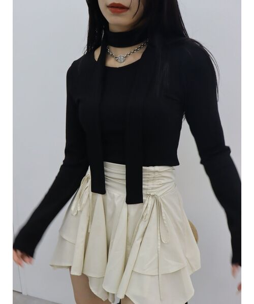 EVRIS（エヴリス）の「チョーカーリボン付リブトップス（Tシャツ/カットソー・レディース・グレー/ブルー/ブラック・FREE）」の14枚目の写真