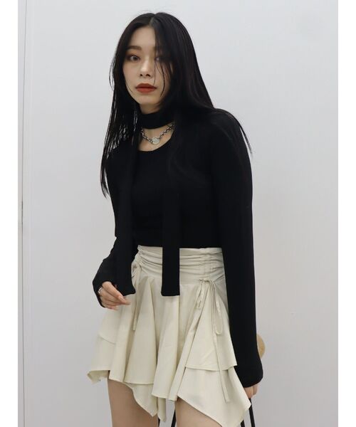 EVRIS（エヴリス）の「チョーカーリボン付リブトップス（Tシャツ/カットソー・レディース・グレー/ブルー/ブラック・FREE）」の15枚目の写真