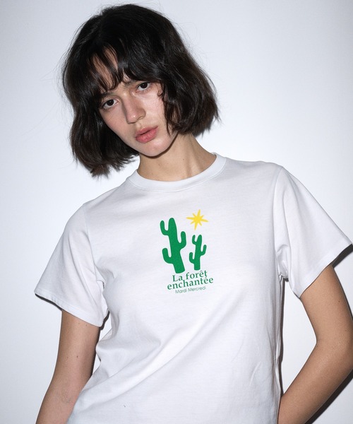 Mardi Mercredi(マルディメクルディ)の「SLIM TSHIRT ENCHANTEE : CACTI / スリム Tシャツ ENCHANTEE:カクティ(Tシャツ/カットソー・レディース・ホワイト・FREE)」の5枚目の写真