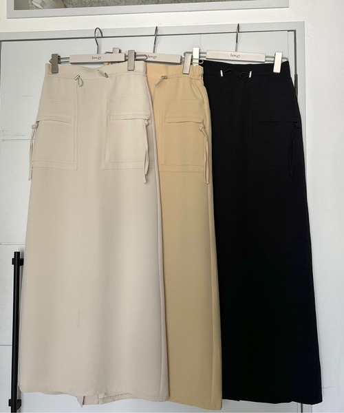 lawgy（ラウジー）の「string point square switching skirt / ストリングポイントスクエアスイッチングスカート（スカート・レディース・ブラック/アイボリー/クリーム・FREE）」の4枚目の写真