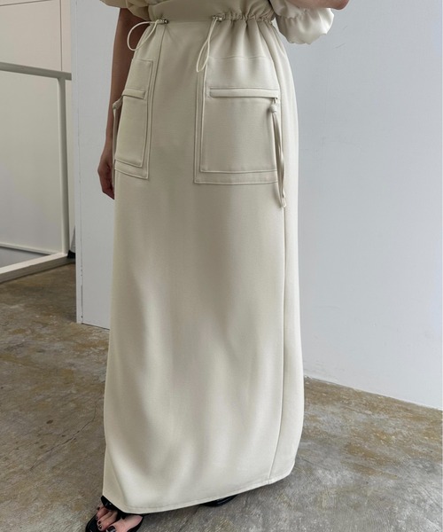 lawgy（ラウジー）の「string point square switching skirt / ストリングポイントスクエアスイッチングスカート（スカート・レディース・ブラック/アイボリー/クリーム・FREE）」の7枚目の写真