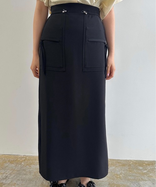 lawgy（ラウジー）の「string point square switching skirt / ストリングポイントスクエアスイッチングスカート（スカート・レディース・ブラック/アイボリー/クリーム・FREE）」の12枚目の写真