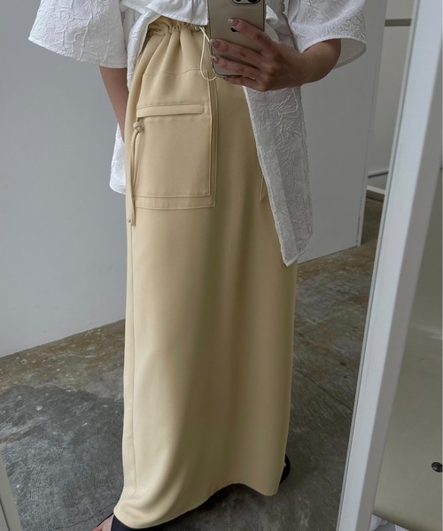 lawgy（ラウジー）の「string point square switching skirt / ストリングポイントスクエアスイッチングスカート（スカート・レディース・ブラック/アイボリー/クリーム・FREE）」の10枚目の写真