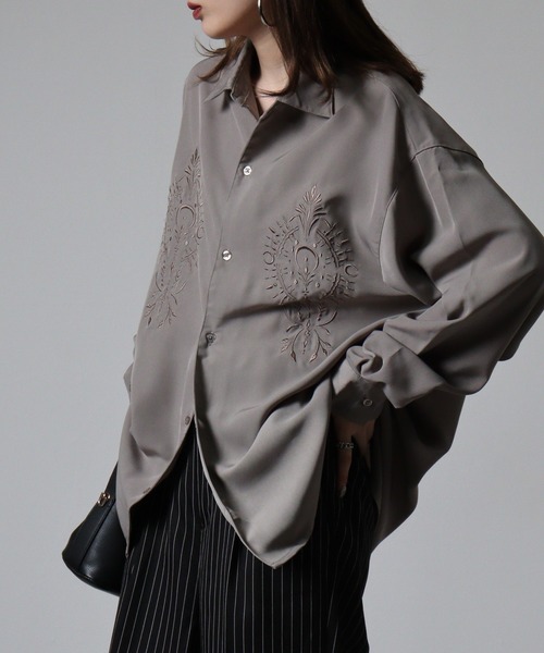セール】Oversize embroidery L/S basic shirt オーバーサイズ