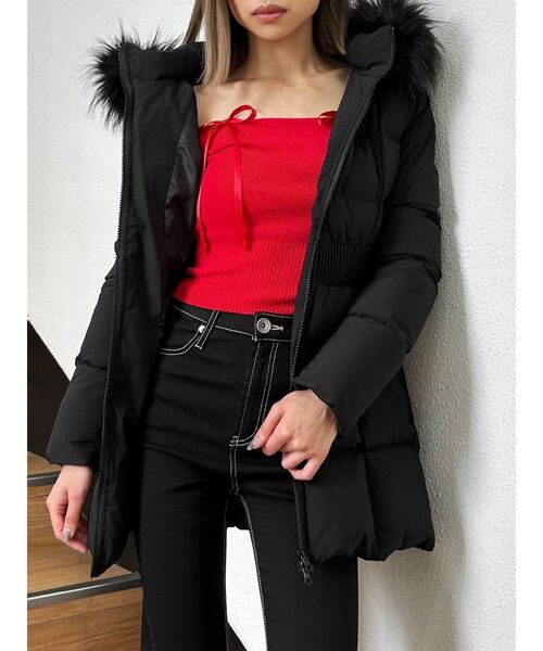 GYDA(ジェイダ)の「【WEB限定】【TINY低身長さん向け】オフショルリボンニットトップス(ニット/セーター・レディース・レッド/オフホワイト/ブラック・FREE)」の4枚目の写真