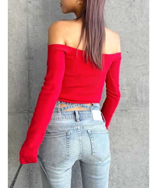 GYDA(ジェイダ)の「【WEB限定】【TINY低身長さん向け】オフショルリボンニットトップス(ニット/セーター・レディース・レッド/オフホワイト/ブラック・FREE)」の12枚目の写真