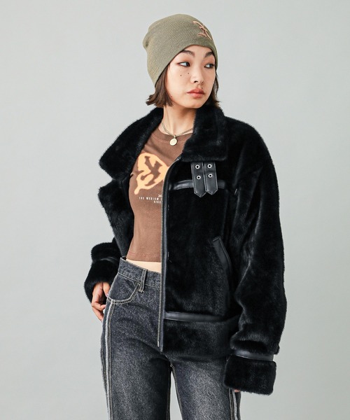 ジャケット・アウター X girl FAUX FUR CONVERTIBLE JACKET X-girl（エックスガール）の「FAUX FUR CONVERTIBLE JACKET