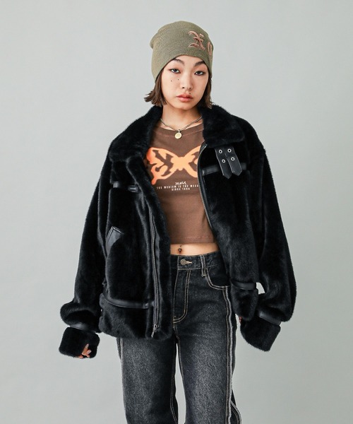 X-girl（エックスガール）の「B3 FAUX FUR JACKET（ブルゾン