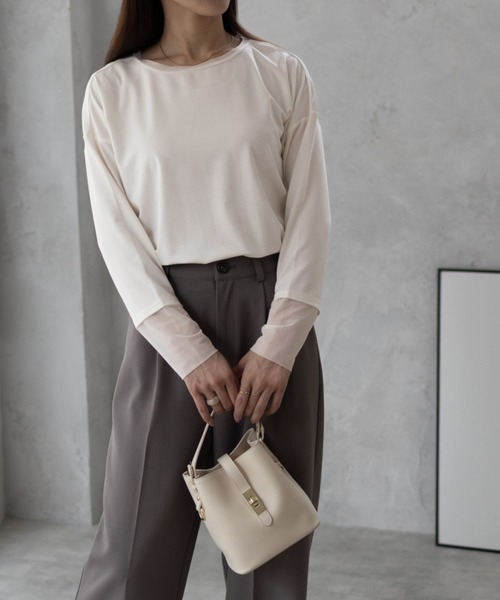 HusHusH（ハッシュアッシュ）の「HusHusH 袖チュールロンT 長袖 レイヤード（Tシャツ/カットソー・レディース・オフホワイト/ブラック/ブルーグレー・M/L）」の6枚目の写真