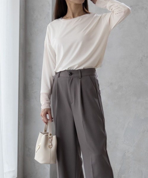 HusHusH（ハッシュアッシュ）の「HusHusH 袖チュールロンT 長袖 レイヤード（Tシャツ/カットソー・レディース・オフホワイト/ブラック/ブルーグレー・M/L）」の7枚目の写真