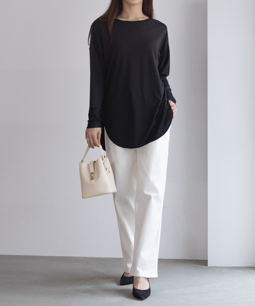 HusHusH（ハッシュアッシュ）の「HusHusH 袖チュールロンT 長袖 レイヤード（Tシャツ/カットソー・レディース・オフホワイト/ブラック/ブルーグレー・M/L）」の8枚目の写真