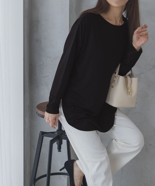 HusHusH（ハッシュアッシュ）の「HusHusH 袖チュールロンT 長袖 レイヤード（Tシャツ/カットソー・レディース・オフホワイト/ブラック/ブルーグレー・M/L）」の9枚目の写真