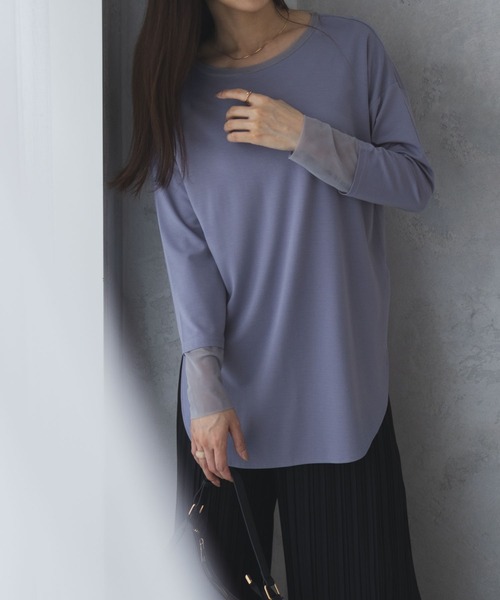 HusHusH（ハッシュアッシュ）の「HusHusH 袖チュールロンT 長袖 レイヤード（Tシャツ/カットソー・レディース・オフホワイト/ブラック/ブルーグレー・M/L）」の11枚目の写真