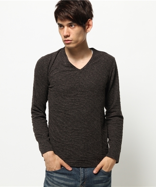 VENCEEXCHANGE（ヴァンスエクスチェンジ）の「バイアスジャガードVロンT（Tシャツ/カットソー・メンズ・グレー/チャコールグレー・MEDIUM/LARGE）」の2枚目の写真