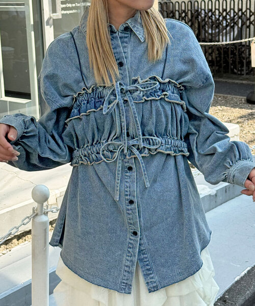 CIAOPANIC(チャオパニック)の「オーバーダイデニムシャツ(シャツ/ブラウス・レディース・ブルー・ONE SIZE)」の9枚目の写真