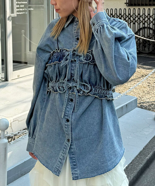 CIAOPANIC(チャオパニック)の「オーバーダイデニムシャツ(シャツ/ブラウス・レディース・ブルー・ONE SIZE)」の10枚目の写真