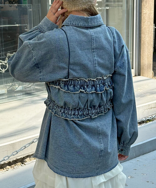 CIAOPANIC(チャオパニック)の「オーバーダイデニムシャツ(シャツ/ブラウス・レディース・ブルー・ONE SIZE)」の13枚目の写真