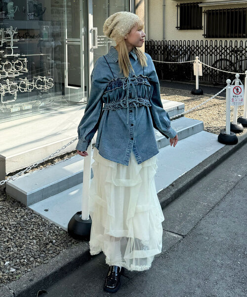 CIAOPANIC(チャオパニック)の「オーバーダイデニムシャツ(シャツ/ブラウス・レディース・ブルー・ONE SIZE)」の15枚目の写真
