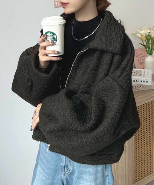 【未使用】OZZON フード付きショートジャケット（黒✕茶） ノーク N.O.R.C ツィードショートジャケット （オフ） - ファッション